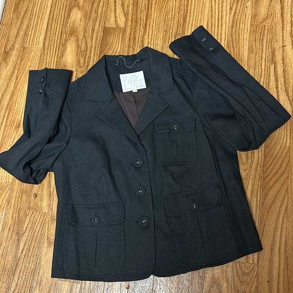 REBECCA TAYLOR Black Wool and Linen Blazer SZ 12 - Picture 7 of 8